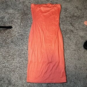 Elegant Strapless Coral Midi Dress